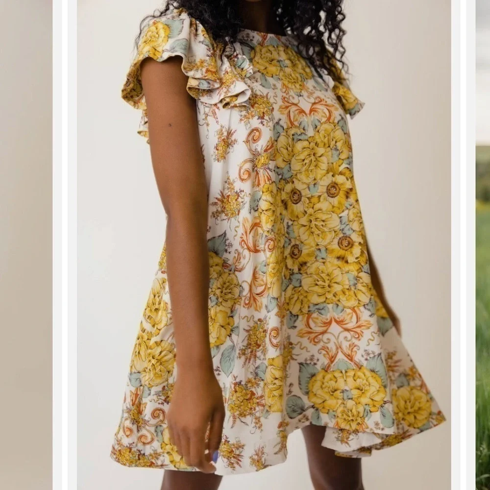 Free People Yara Golden Floral Mini Dress NWT Size S